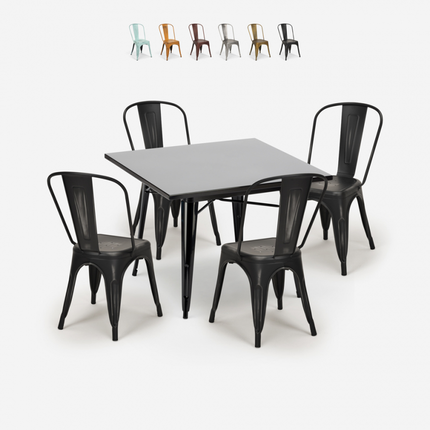 ensemble 4 chaises vintage industriel style table noire 80x80cm cuisine restaurant state black Réductions ensemble 4 chaises vintage industriel style table noire 80x80cm cuisine restaurant state black Réductions
