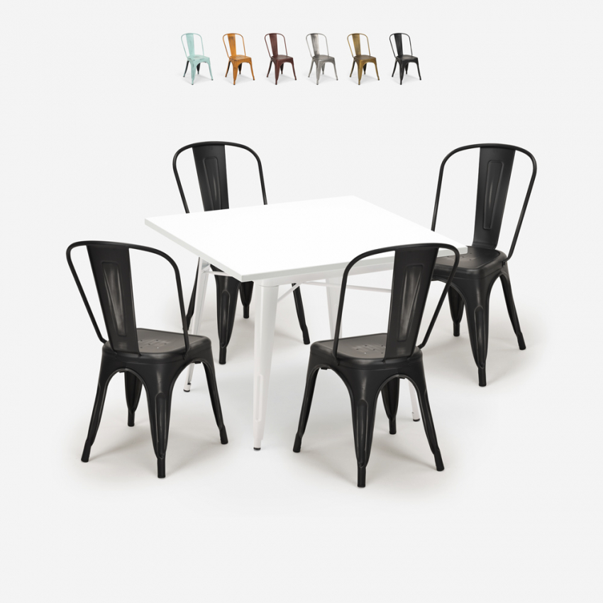 ensemble 4 chaises industriel style Lix table blanche 80x80cm métal state white Remises