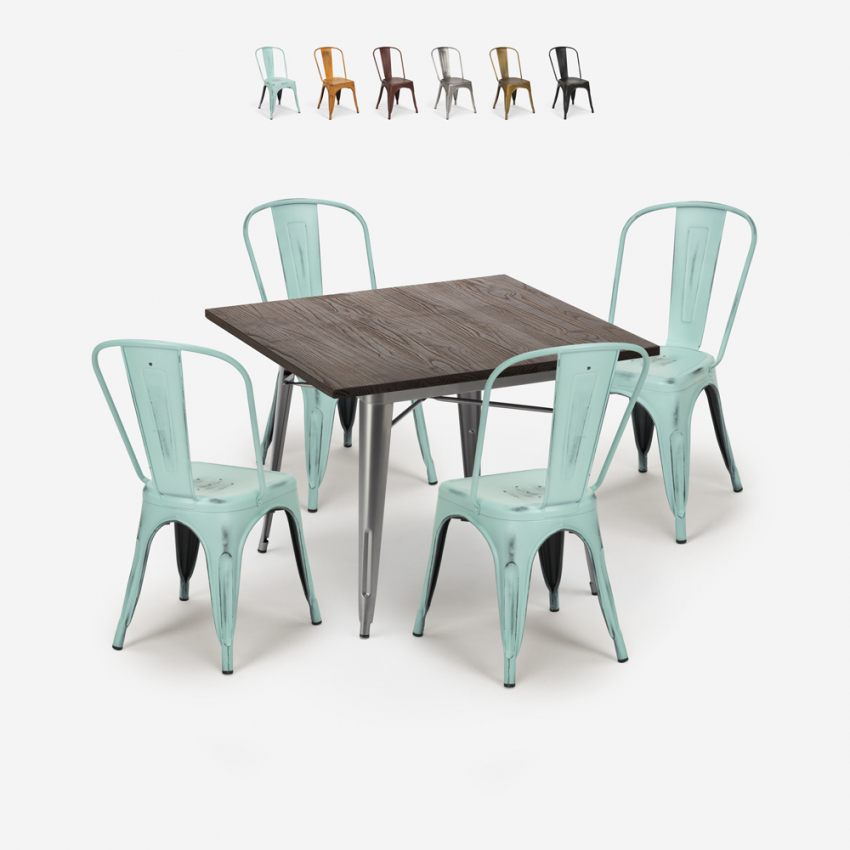 ensemble table à manger 80x80cm et 4 chaises vintage industriel design style cuisine restaurant burton Remises ensemble table à manger 80x80cm et 4 chaises vintage industriel design style cuisine restaurant burton Remises