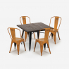 ensemble 4 chaises style vintage table à manger 80x80cm bois métal burton black Modèle