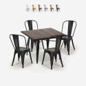 ensemble 4 chaises style Lix vintage table à manger 80x80cm bois métal burton black Remises