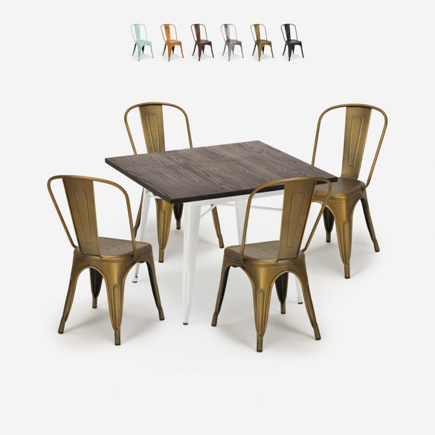 Ensemble table de salle à manger et 4 chaises effet bois foncé BURTON 