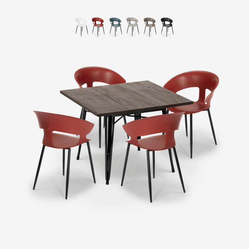 Ensemble de 4 Chaises et 1 Table Carrée 80x80cm Design Industriel Cuisine Restaurant Reeve Black Catalogue Ensemble de 4 Chaises et 1 Table Carrée 80x80cm Design Industriel Cuisine Restaurant Reeve Black Catalogue