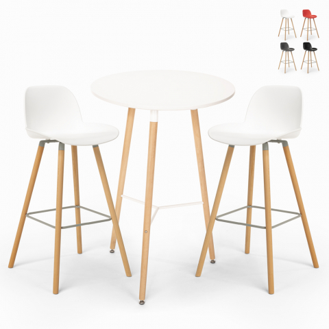 Ensemble Table Ronde 60cm et 2 Tabourets Design Scandinave Ojala Light