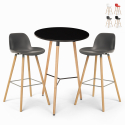 Ensemble 2 Tabourets Design et Table Haute Ronde Noire diamètre 60cm Ojala Dark Offre