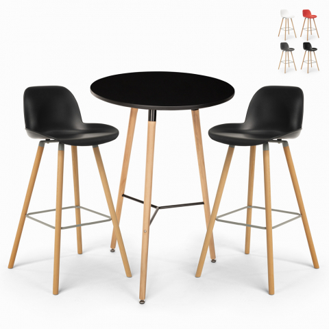 Ensemble 2 Tabourets Design et Table Haute Ronde Noire diamètre 60cm Ojala Dark Promotion