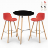 Ensemble 2 Tabourets Design et Table Haute Ronde Noire diamètre 60cm Ojala Dark Remises
