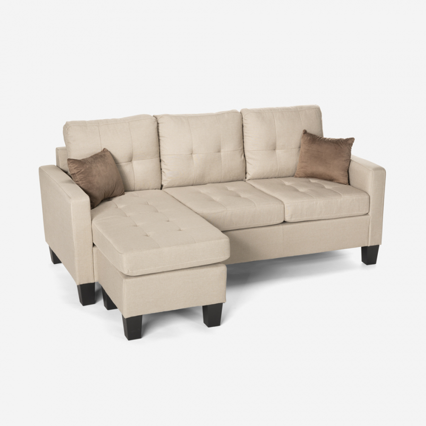 Canapé Moderne D'angle 3 Places Pouf 2 Coussins Salon Remissus
