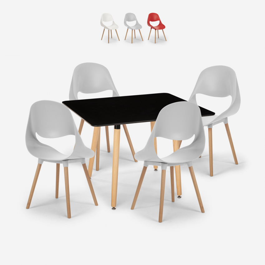 Ensemble table noire 80x80cm carré 4 chaises design scandinave Dax Dark