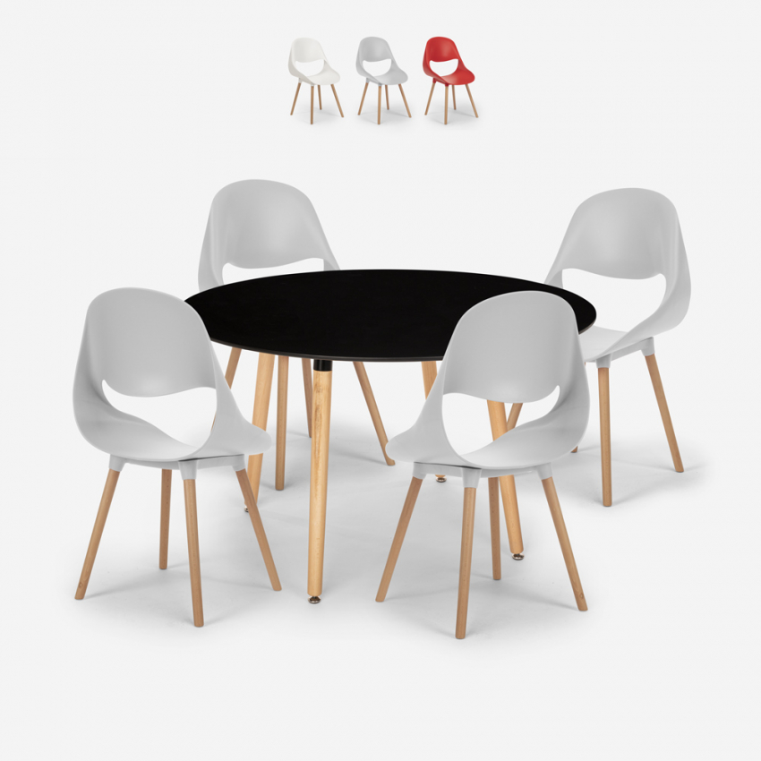 Ensemble de 4 Chaises et 1 Table À manger Ronde Noire 100cm Design Midlan Dark Offre