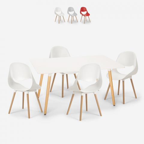 Ensemble Table Rectangulaire 80x120cm et 4 Chaises Design Scandinave Cuisine Restaurant Flocs Light Promotion