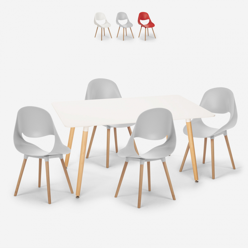 Ensemble Table Rectangulaire 80x120cm et 4 Chaises Design Scandinave Cuisine Restaurant Flocs Light Vente