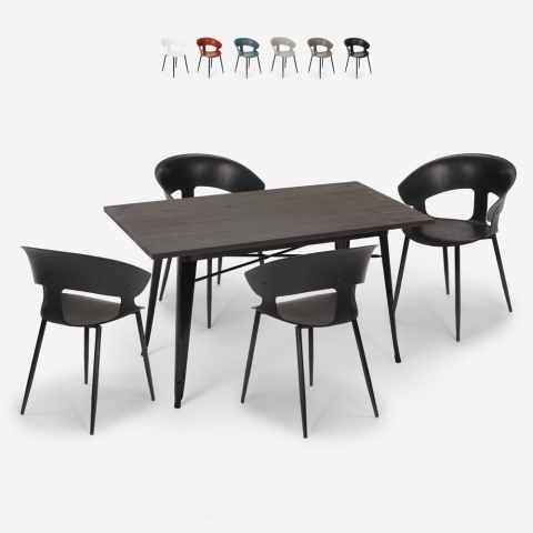 Ensemble Table À Manger 120x60cm 4 Chaises Design Moderne Cuisine Tecla Promotion