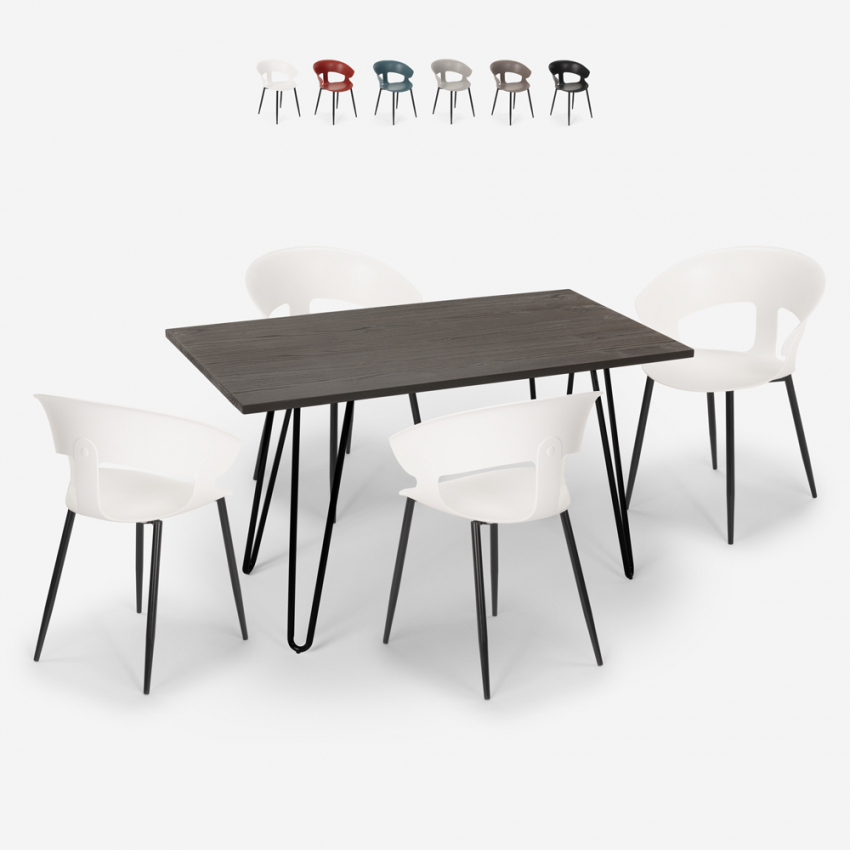 Ensemble de 4 Chaises Design Moderne et Table À Manger 120x60cm Industriel Sixty Vente Ensemble de 4 Chaises Design Moderne et Table À Manger 120x60cm Industriel Sixty Vente
