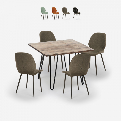 Ensemble Table 80x80cm Industriel 4 Chaises Design Simili Cuir Cuisine Wright
