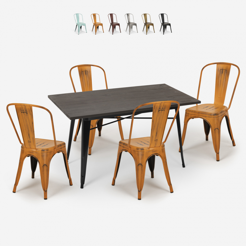 ensemble de 4 chaises de style vintage et 1 table à manger 120x60cm bois métal summit Vente ensemble de 4 chaises de style vintage et 1 table à manger 120x60cm bois métal summit Vente