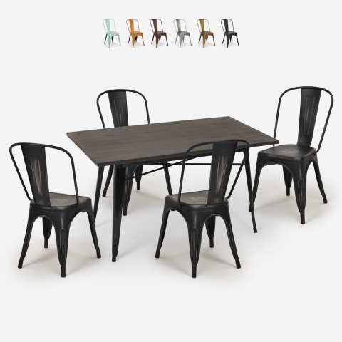 ensemble de 4 chaises de style Lix vintage et 1 table à manger 120x60cm bois métal summit Promotion