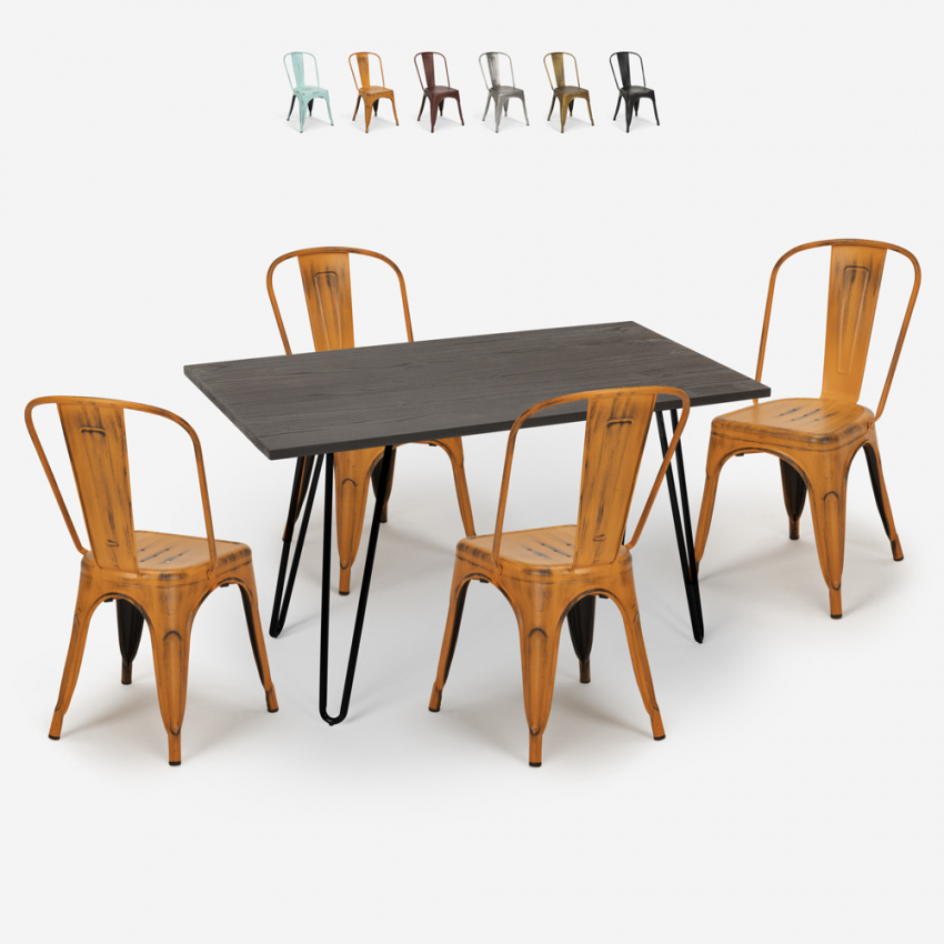 Ensemble table à manger 120x60cm bois métal 4 chaises de style vintage weimar Vente Ensemble table à manger 120x60cm bois métal 4 chaises de style vintage weimar Vente