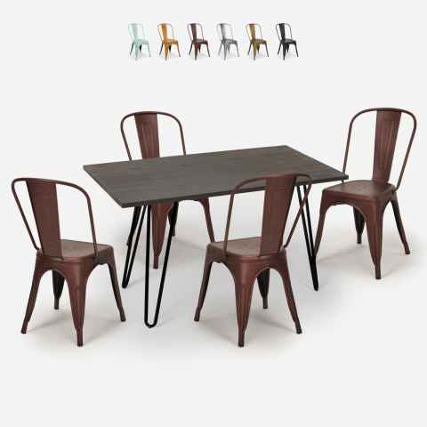 ensemble table à manger 120x60cm bois métal 4 chaises de style vintage weimar Promotion