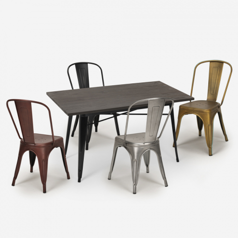 ensemble 4 chaises vintage style Lix et table à manger 120x60cm industriel hamilton Promotion