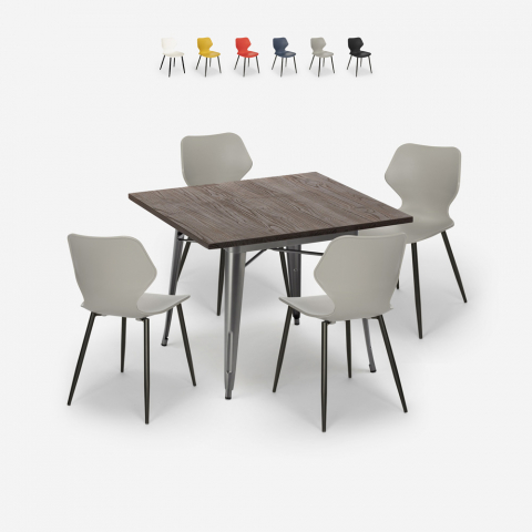 Ensemble Table Carrée 80x80cm et 4 Chaises Design Moderne Bar Cuisine Howe
