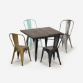 ensemble 4 chaises de style effet vintage et 1 table 80x80cm bois métal industriel dickson Promotion