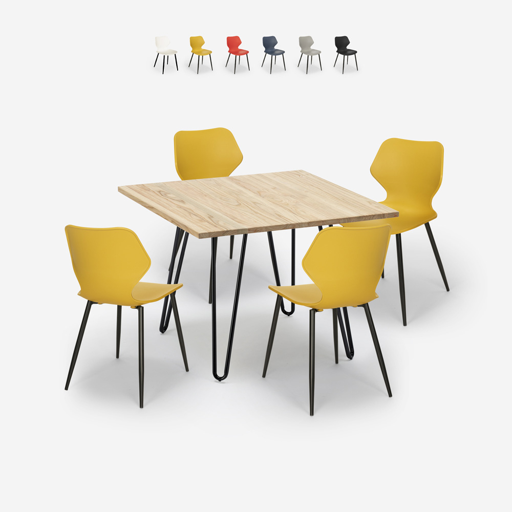 Ensemble Table Carrée 80x80cm 4 Chaises Design Style Industriel Sartis Light