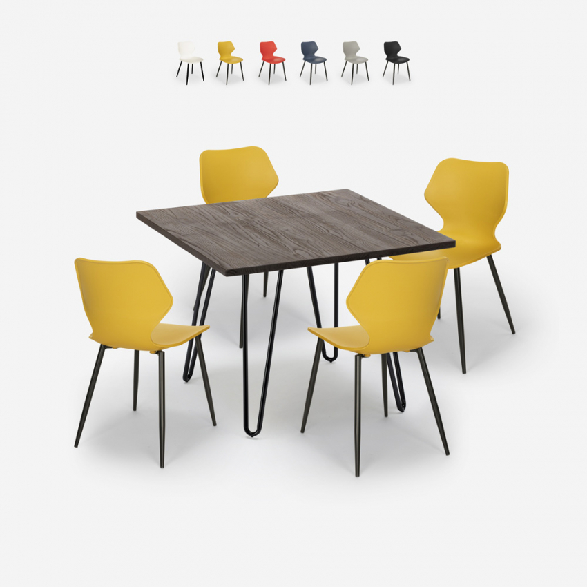 Ensemble 4 Chaises Design et 1 Table Carrée 80x80cm Bois Métal Sartis Dark Réductions Ensemble 4 Chaises Design et 1 Table Carrée 80x80cm Bois Métal Sartis Dark Réductions