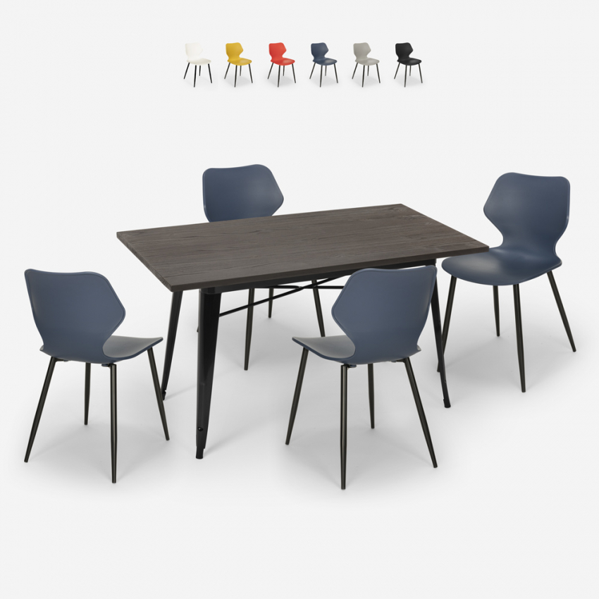 ensemble 4 chaises table rectangulaire 120x60cm design industriel bantum Remises ensemble 4 chaises table rectangulaire 120x60cm design industriel bantum Remises