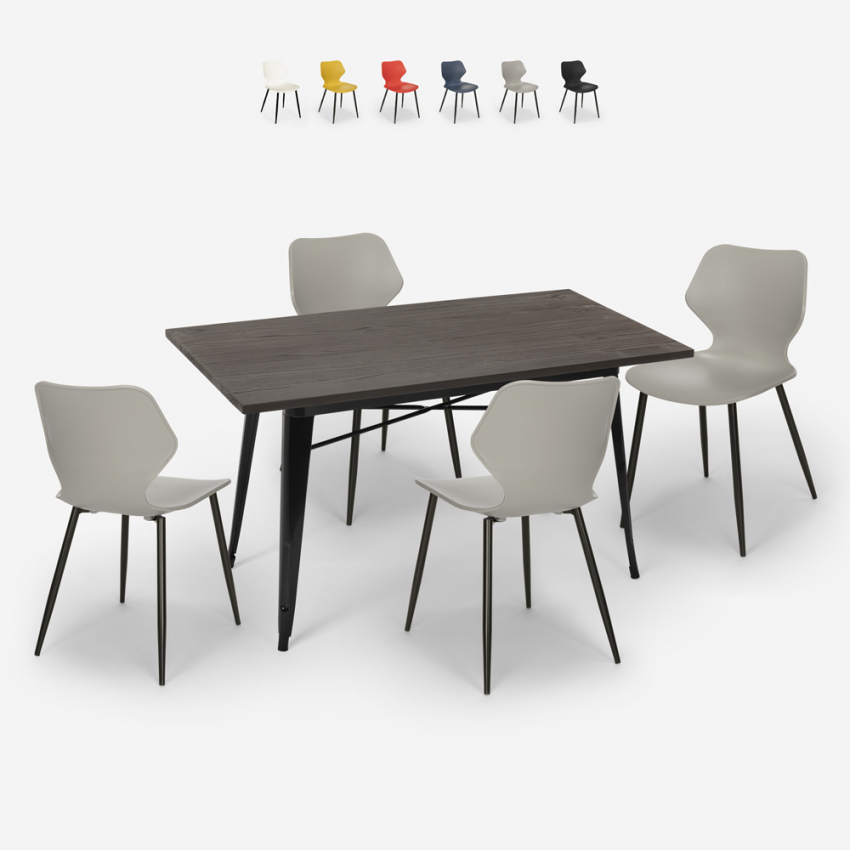 ensemble 4 chaises table rectangulaire 120x60cm design industriel bantum Vente
