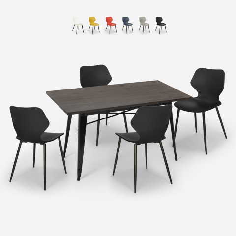 ensemble 4 chaises table rectangulaire 120x60cm Lix design industriel bantum Promotion