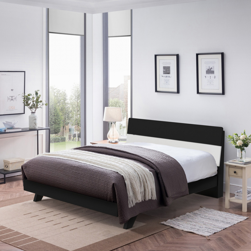 Lit double design moderne en bois 160x200cm avec sommier à lattes Landeck King Promotion Lit double design moderne en bois 160x200cm avec sommier à lattes Landeck King Promotion