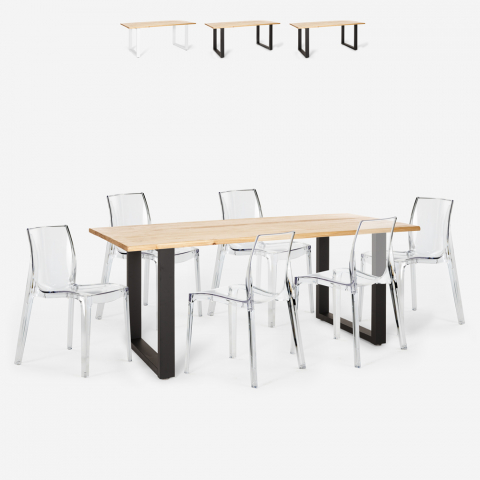 Ensemble 6 Chaises Design Transparent Table À Manger 180x80cm Industriel Vice