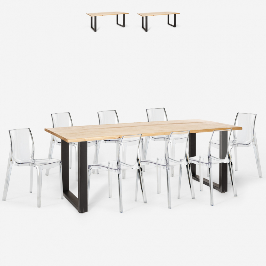 Ensemble 8 Chaises Transparentes et Table À Manger 220x80cm salon salle à manger Design Industriel Virgil Choix