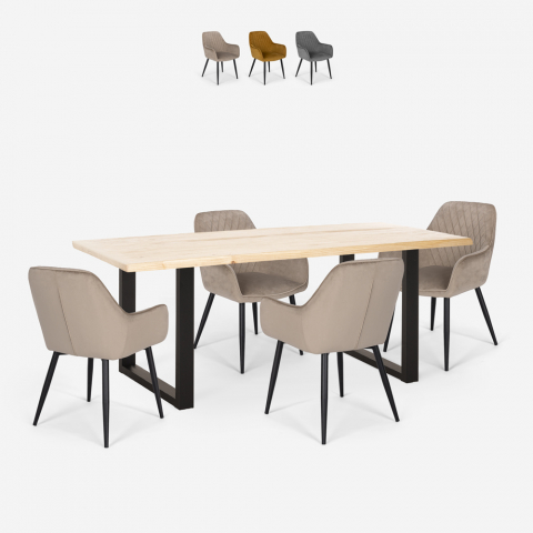 Ensemble 4 Chaises Velours Design Table 160x80cm Style Industriel Samsara M1