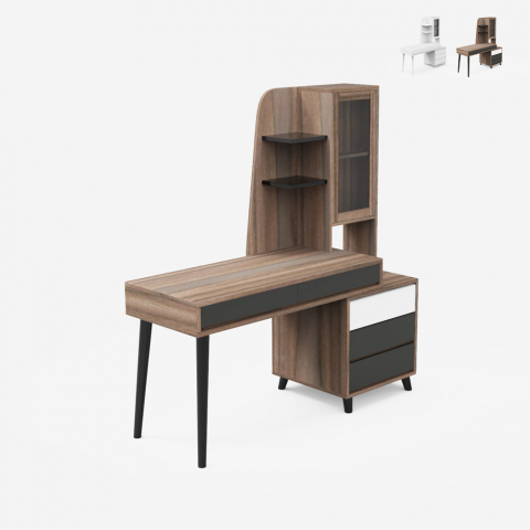 Bureau Design Moderne 120x55cm avec tiroirs et Vitrine Noly