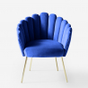 Fauteuil de salon en coquillage design moderne velours pieds dorés Calicis 