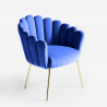 Fauteuil de salon en coquillage design moderne velours pieds dorés Calicis 