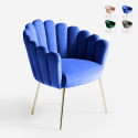 Fauteuil de salon en coquillage design moderne velours pieds dorés Calicis 