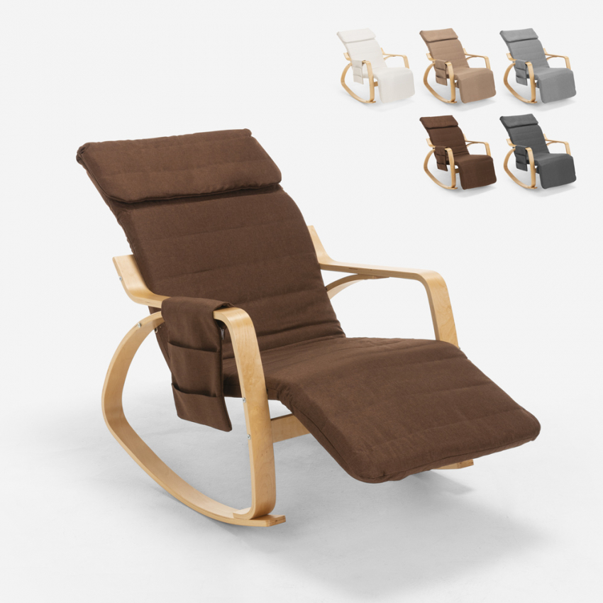 Fauteuil à bascule en bois design scandinave avec repose-pieds réglable Odense Réductions Fauteuil à bascule en bois design scandinave avec repose-pieds réglable Odense Réductions