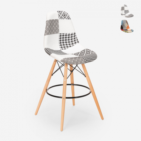 Tabouret haut cuisine bar design nordique repose pieds patchwork Laine Promotion