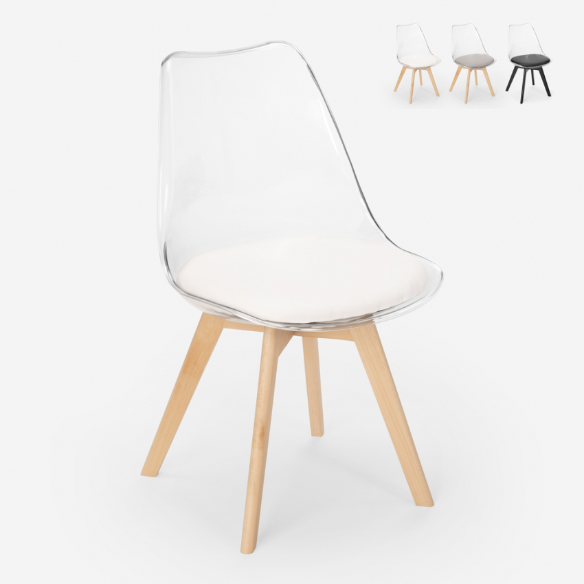 Caurs Chaise transparente cuisine bar avec coussin design scandinave