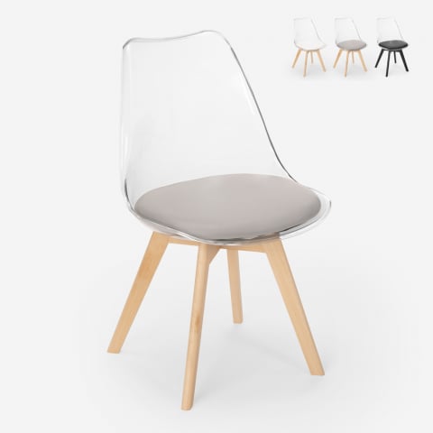 Chaise transparente cuisine bar avec coussin design scandinave Tulip Caurs