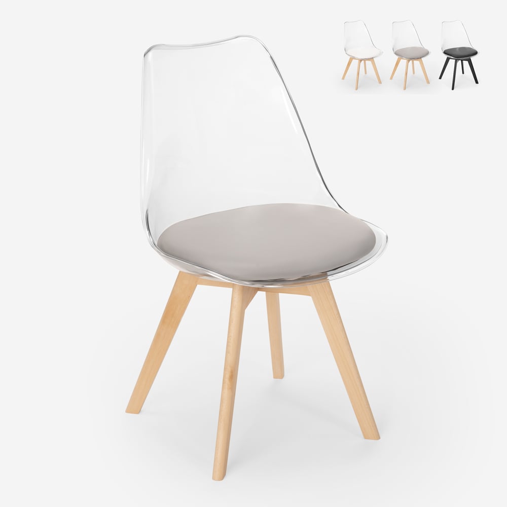 chaise transparente de cuisine bar avec coussin design scandinave Tulipan caurs