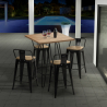 ensemble table 60x60cm 4 tabourets style bar industriel mason steel top light Réductions