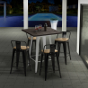 ensemble table 60x60cm 4 tabourets style bar design industriel rough white Réductions
