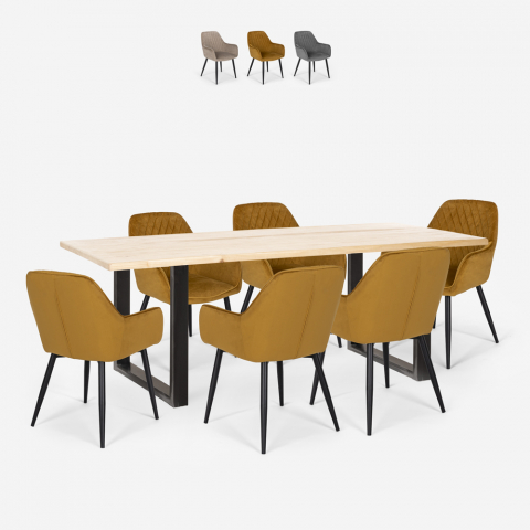 Ensemble Table Rectangulaire 180x80cm 6 Fauteuils Velours Design Samsara L2