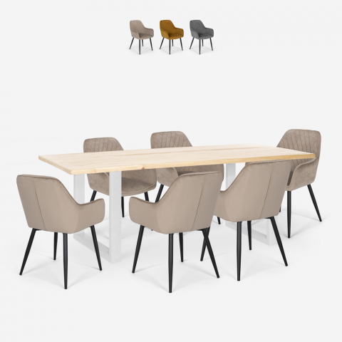 Ensemble 6 Chaises Design Moderne Velours Table À Manger 180x80cm Samsara L3
