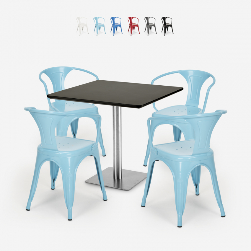 ensemble table horeca 90x90cm bar restaurant cuisine 4 chaises style heavy Vente ensemble table horeca 90x90cm bar restaurant cuisine 4 chaises style heavy Vente