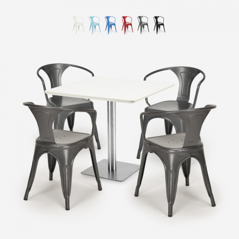 ensemble table horeca 90x90cm cuisine bars restaurants 4 chaises style Lix heavy white Promotion